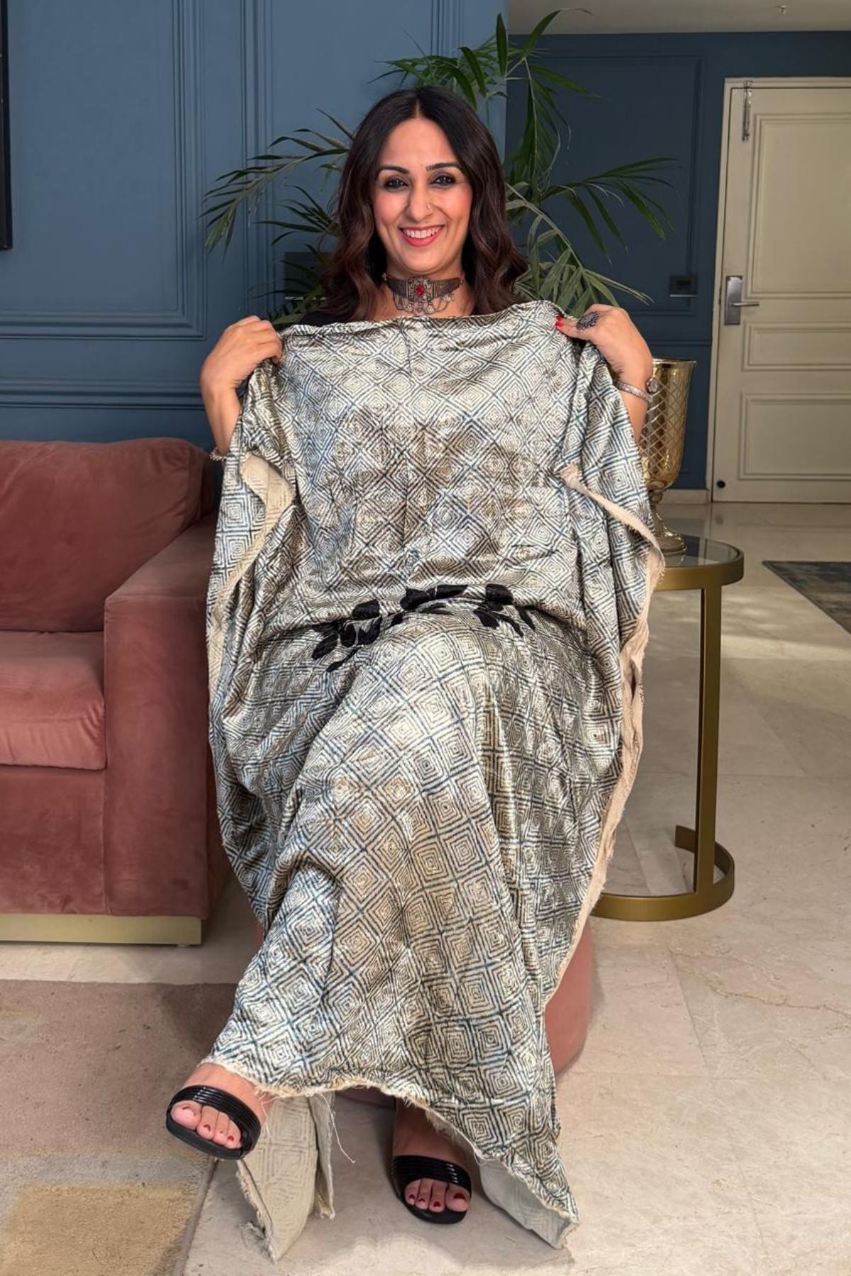 Ajrakh art on velvet (kurta only)